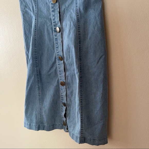 Denim Button Up Adjustable Spaghetti Straps Dress - Picture 5 of 8